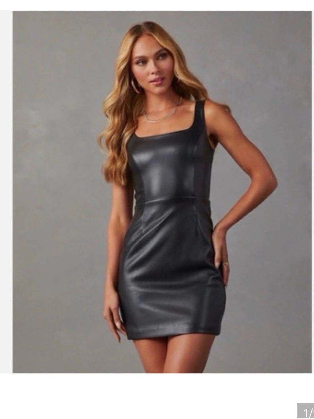 Vici Nerada Black Faux Leather Square-Neck Mini Dress